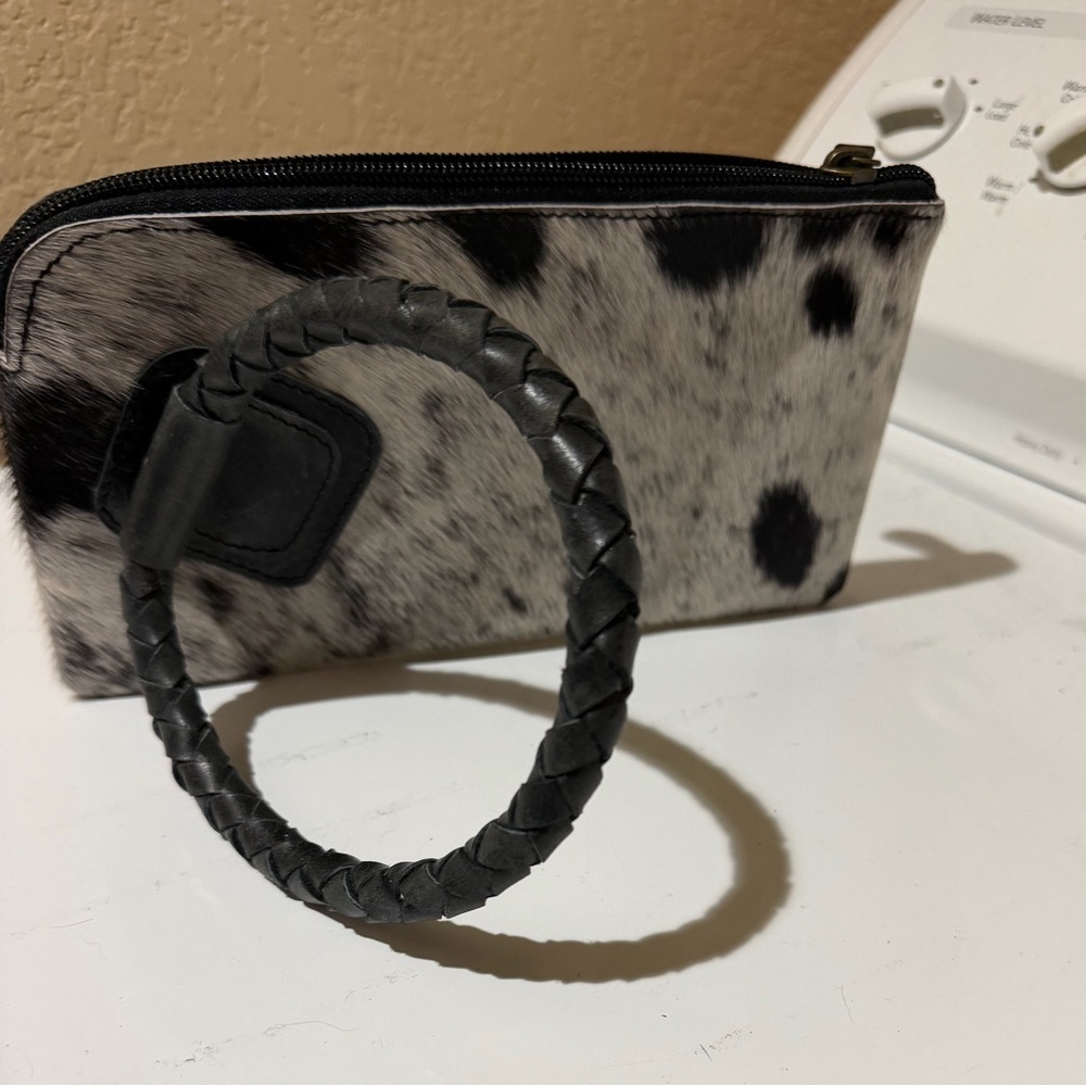 Black Braided Leather Bangle Bracelet - cowhide wristlet